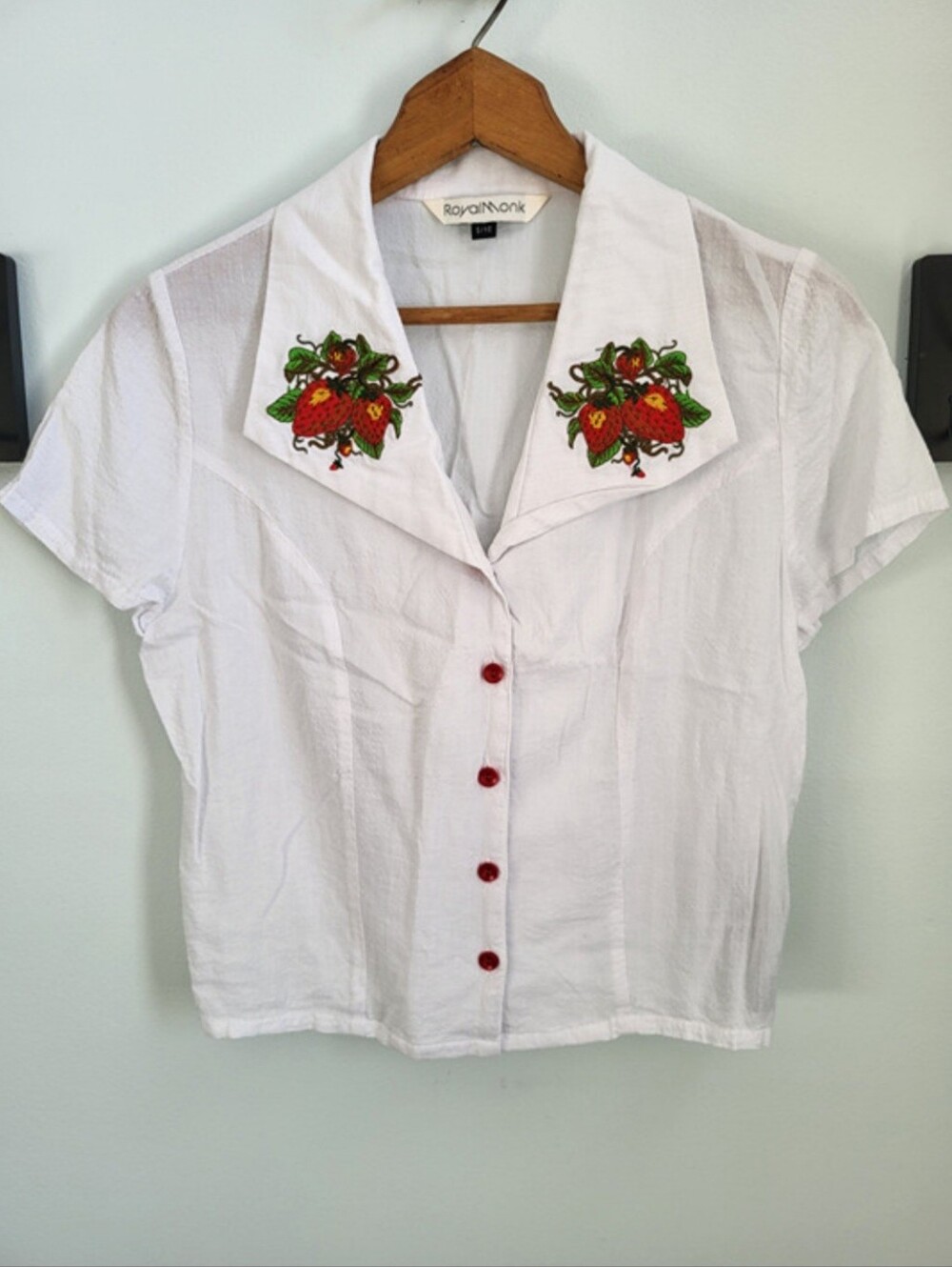 Royal Monk White Blouse with Strawberry Embellishment